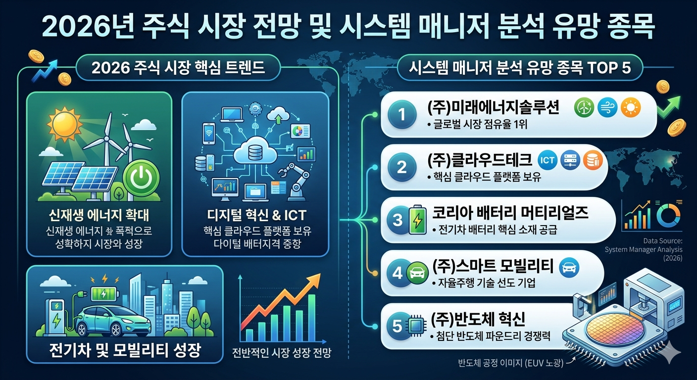 2026년 주식 시장 전망 및 시스템 매니저가 분석한 유망 종목 인포그래픽