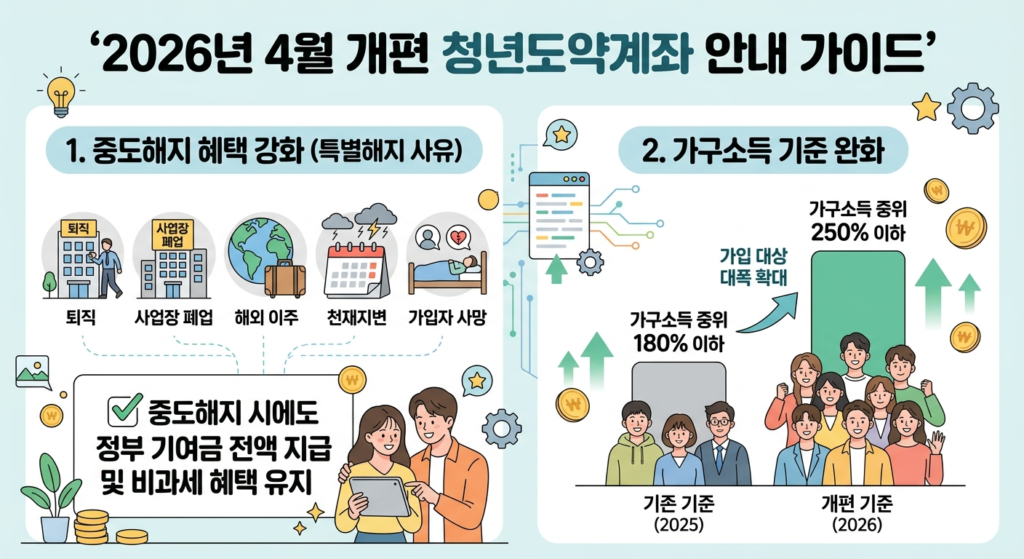 2026년 4월 개편된 청년도약계좌 중도해지 혜택 및 가구소득 기준 안내 가이드